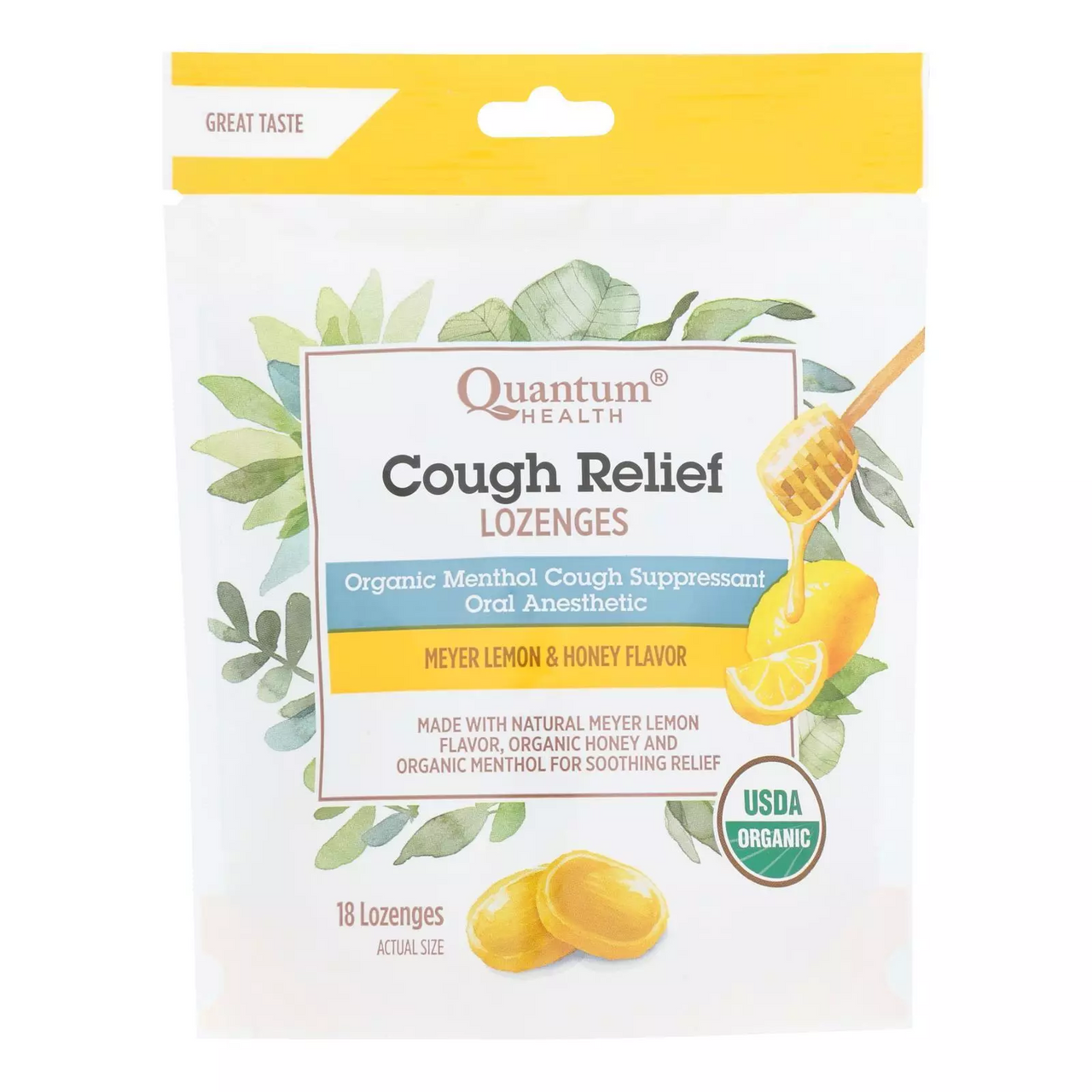 Quantum Health Cough Relief Lozenges, Meyer Lemon and Honey Flavor, 18 Ea